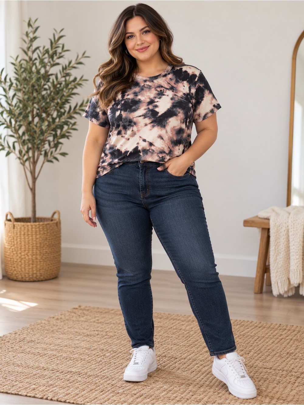 A90. Plus Size Black & Blush Tie-Dye Tee